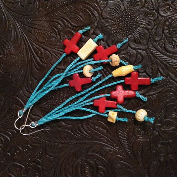 Handmade Cross & Bone Dangle Earrings - Picture 5 of 5